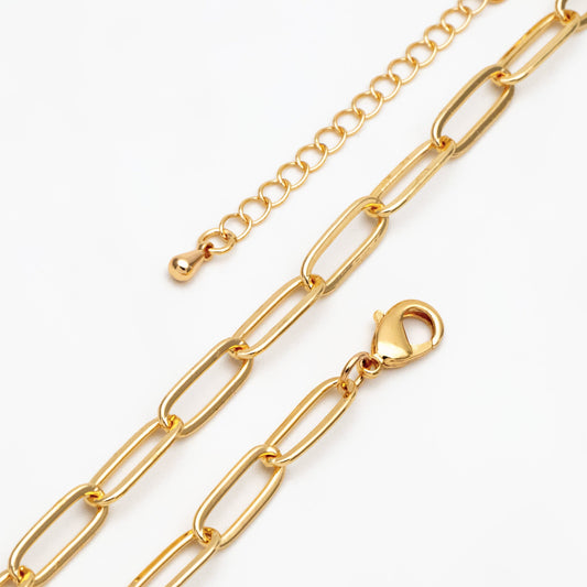 Gold/ Silver Paperclipe Chains 5mm, Finished Bracelet/ Anklet/ Necklace with Extender Chain, Ready to Wear (#LK-317)