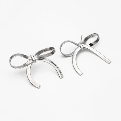 4pcs Gold/ Silver Bow Knot Earrings 35x37mm, Gold/ Rhodium plated Brass, Bowknot Stud Earrings (GB-4159)