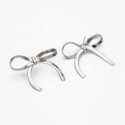 4pcs Gold/ Silver Bow Knot Earrings 35x37mm, Gold/ Rhodium plated Brass, Bowknot Stud Earrings (GB-4159)