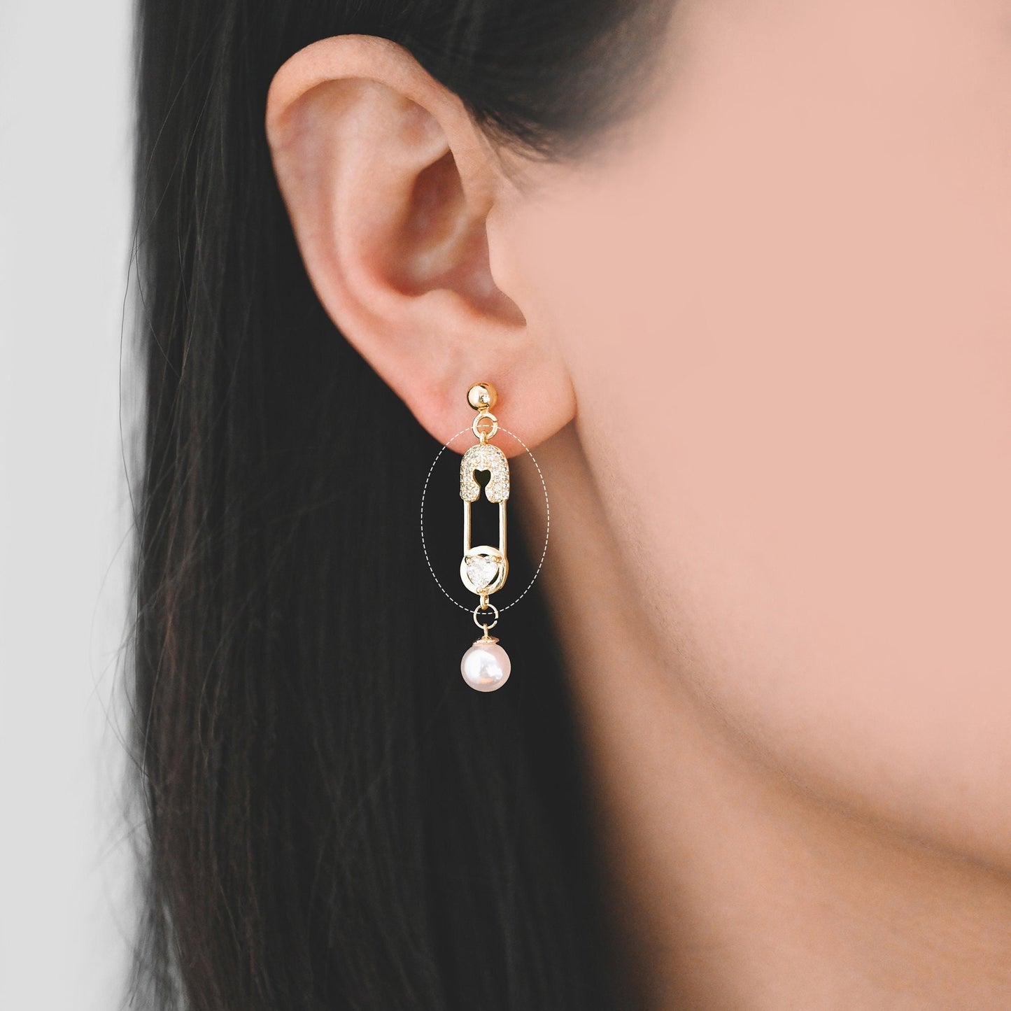 4pcs CZ Pave Safety Pin Charm Connectors , Gold Plated Brass Safety Pin Charm Pendants (GB-1827)