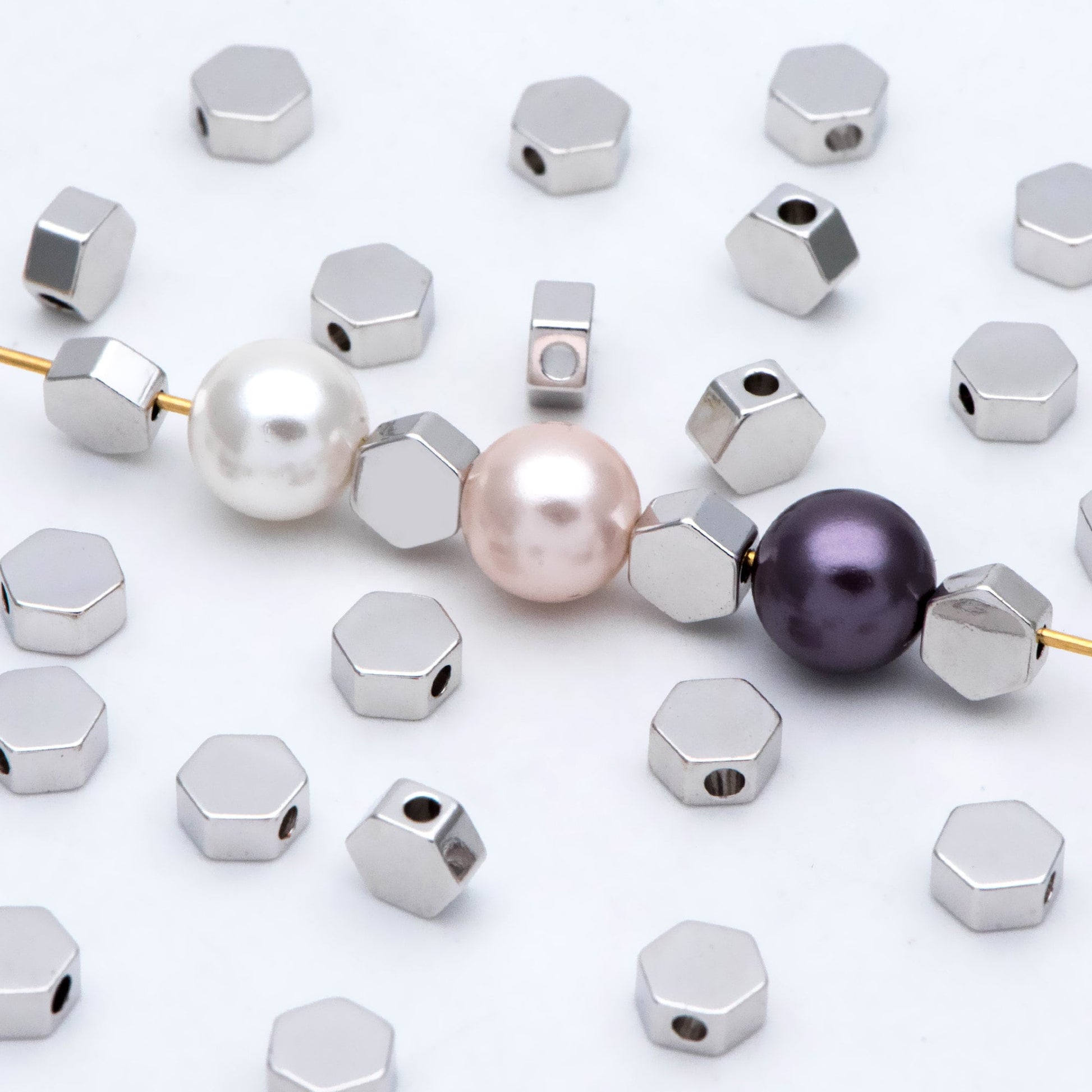 20pcs Gold/ Silver tone Hexagon Flat Spacer Beads 5/ 6mm, Gold/ Rhodium plated Brass Flat Spacer Beads (GB-118)