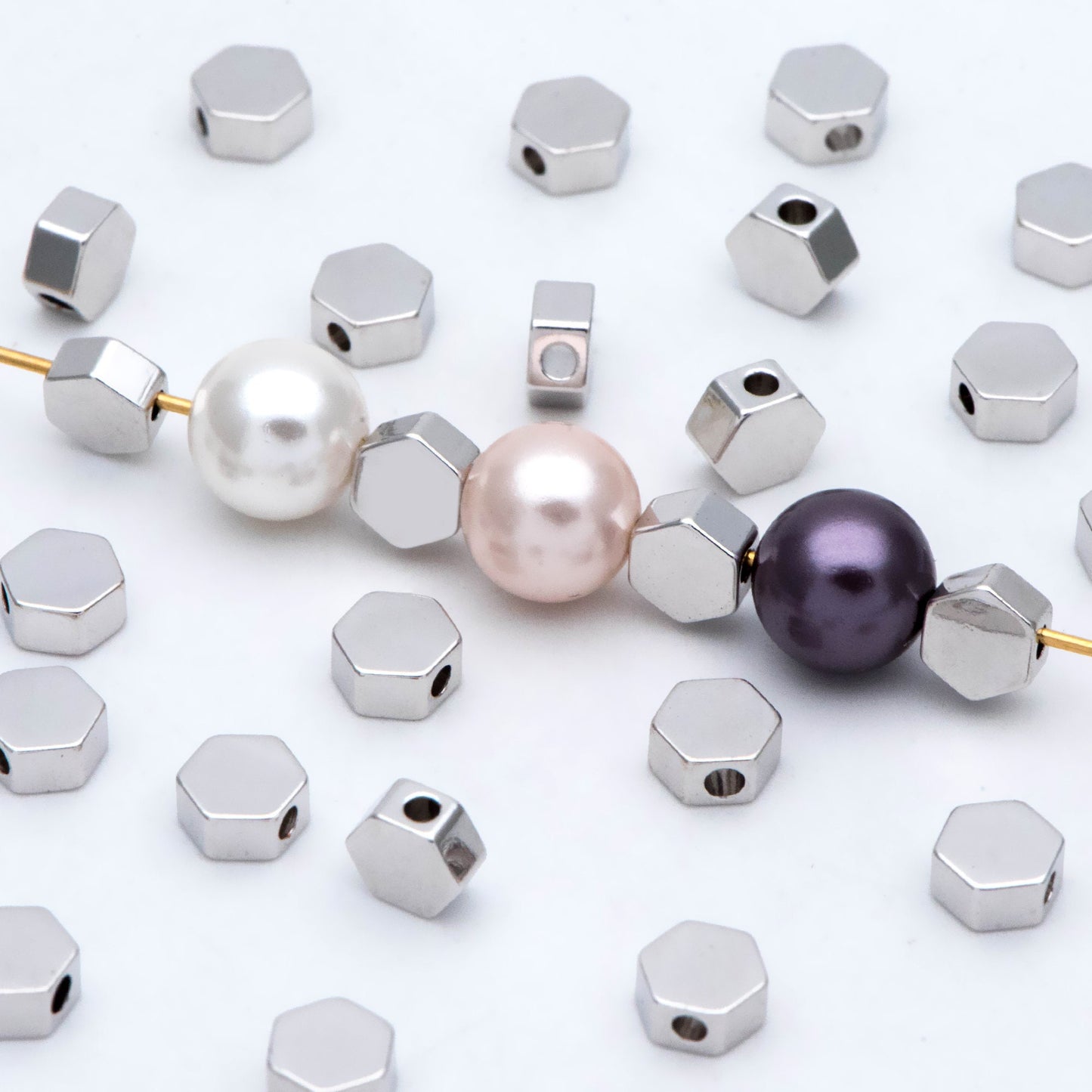 20pcs Gold/ Silver tone Hexagon Flat Spacer Beads 5/ 6mm, Gold/ Rhodium plated Brass Flat Spacer Beads (GB-118)