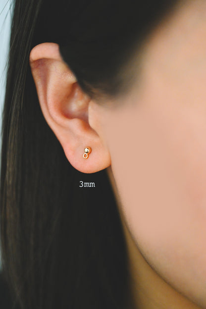 20pcs Gold/ Rhodium plated Brass Stud Earring, Ball Ear Posts with Ring/ Loop, 3/ 4/ 5/ 8mm Ball Size (GB-136)