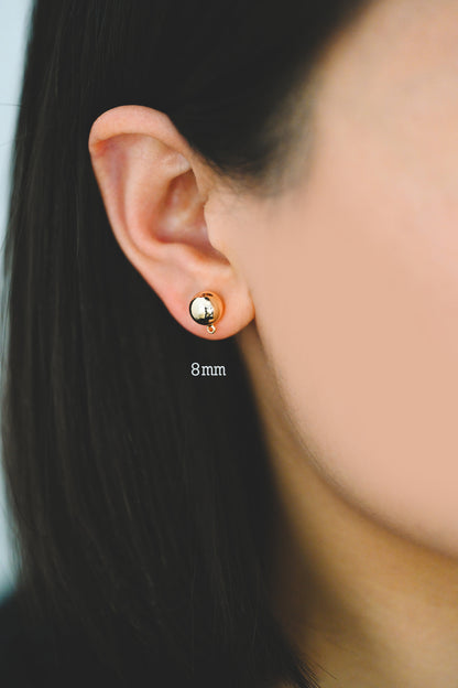 20pcs Gold/ Rhodium plated Brass Stud Earring, Ball Ear Posts with Ring/ Loop, 3/ 4/ 5/ 8mm Ball Size (GB-136)