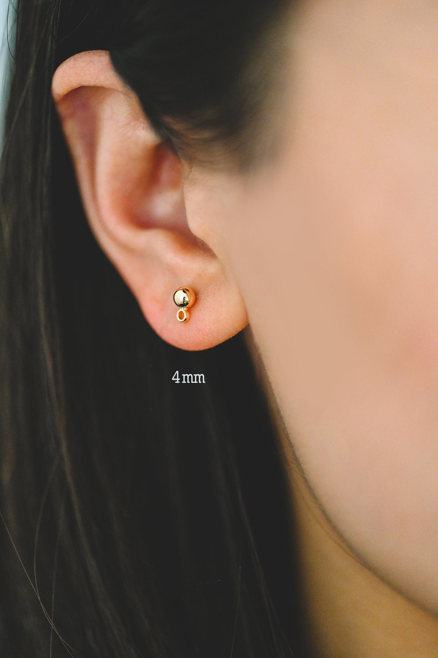 20pcs Gold/ Rhodium plated Brass Stud Earring, Ball Ear Posts with Ring/ Loop, 3/ 4/ 5/ 8mm Ball Size (GB-136)