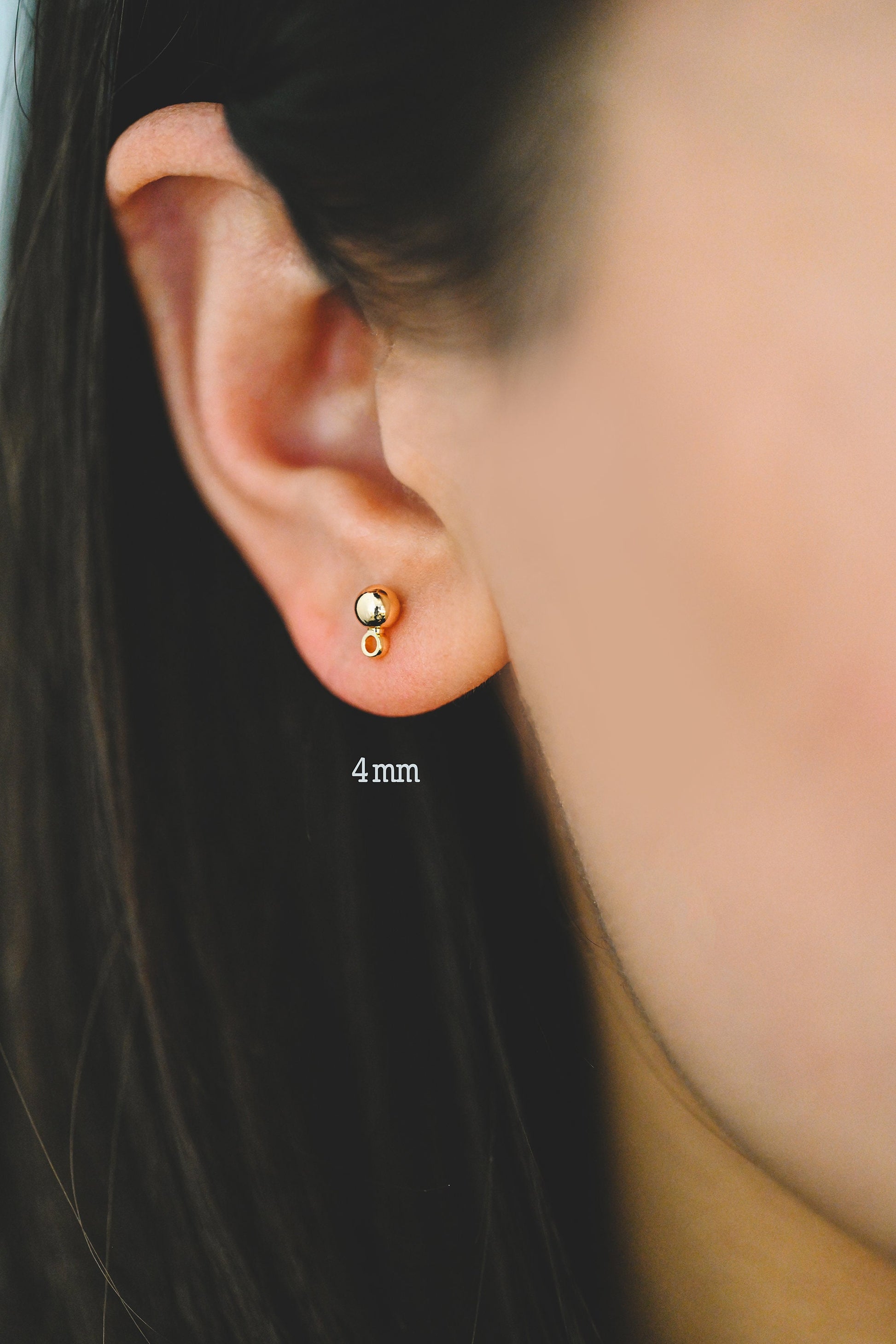 20pcs Gold/ Rhodium plated Brass Stud Earring, Ball Ear Posts with Ring/ Loop, 3/ 4/ 5/ 8mm Ball Size (GB-136)