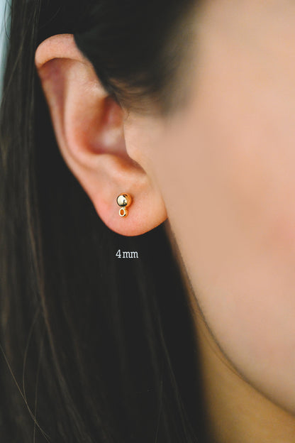 20pcs Gold/ Rhodium plated Brass Stud Earring, Ball Ear Posts with Ring/ Loop, 3/ 4/ 5/ 8mm Ball Size (GB-136)