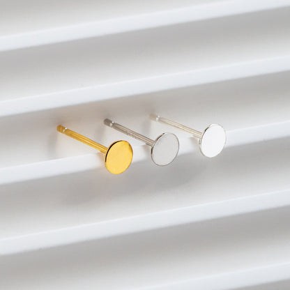 10pcs Sterling Silver Stud Ear Posts, Gold/ Rhodium plated .925 Silver, 4mm Flat Pad/ Cup, Glue On Earring Findings (CY-006)