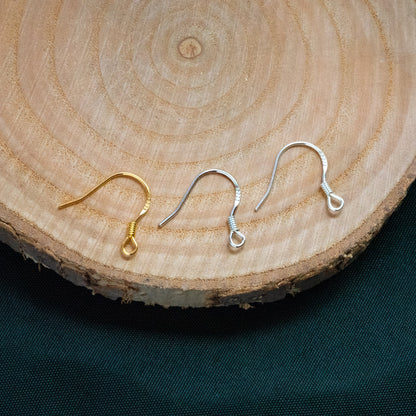 10pcs Sterling Silver Earring Hooks 15mm, Gold/ Rhodium plated .925 Silver Earwires Wholesale (CY-003)