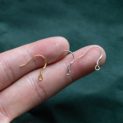 10pcs Sterling Silver Earring Hooks 15mm, Gold/ Rhodium plated .925 Silver Earwires Wholesale (CY-003)