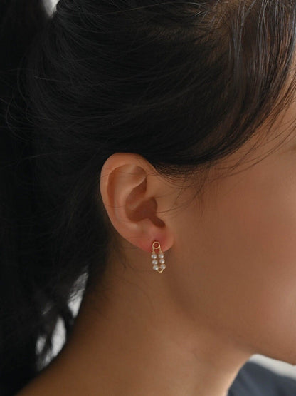 10pcs Gold plated Brass Safety Pin Stud Earring, Faux Pearl Ear Posts with Loop (GB-727)