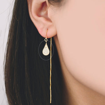 4pcs CZ Pave Gold Teardrop Charms 15x7mm, 18K Gold plated Brass Drop Pendants (GB-841)