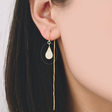 4pcs CZ Pave Gold Teardrop Charms 15x7mm, 18K Gold plated Brass Drop Pendants (GB-160-C)