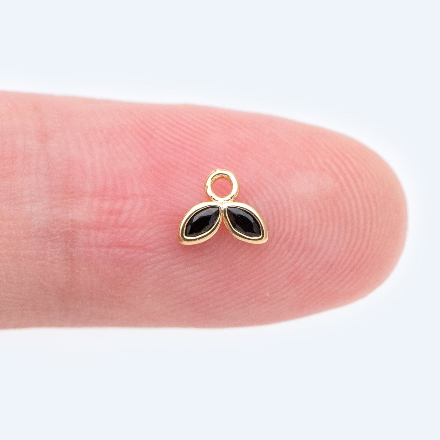 10pcs Emerald/ Black CZ Pave Gold Leaf Charms, 18K Gold plated Brass Pendants (#GB-1762-B)