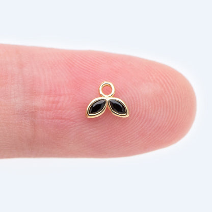 10pcs Emerald/ Black CZ Pave Gold Leaf Charms, 18K Gold plated Brass Pendants (#GB-1762-B)
