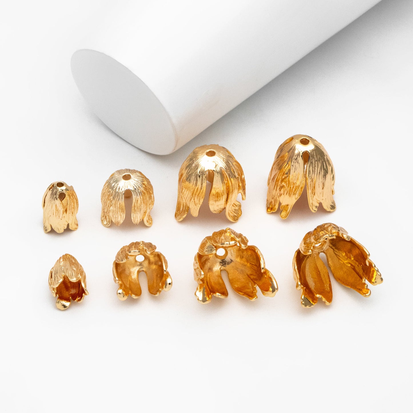 10pcs Large Flower Bead Caps, Real Gold/ Rhodium plated Brass Tulip Cap, Floral Tassel Caps, Lead Nickel Free (GB-057)