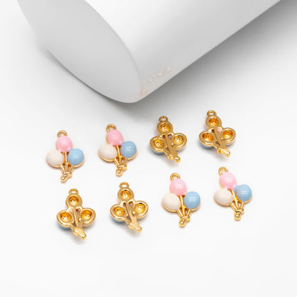 10pcs Gold Enamel Balloon Charms, 18K Real Gold plated Brass, Cute Charms (GB-4407)