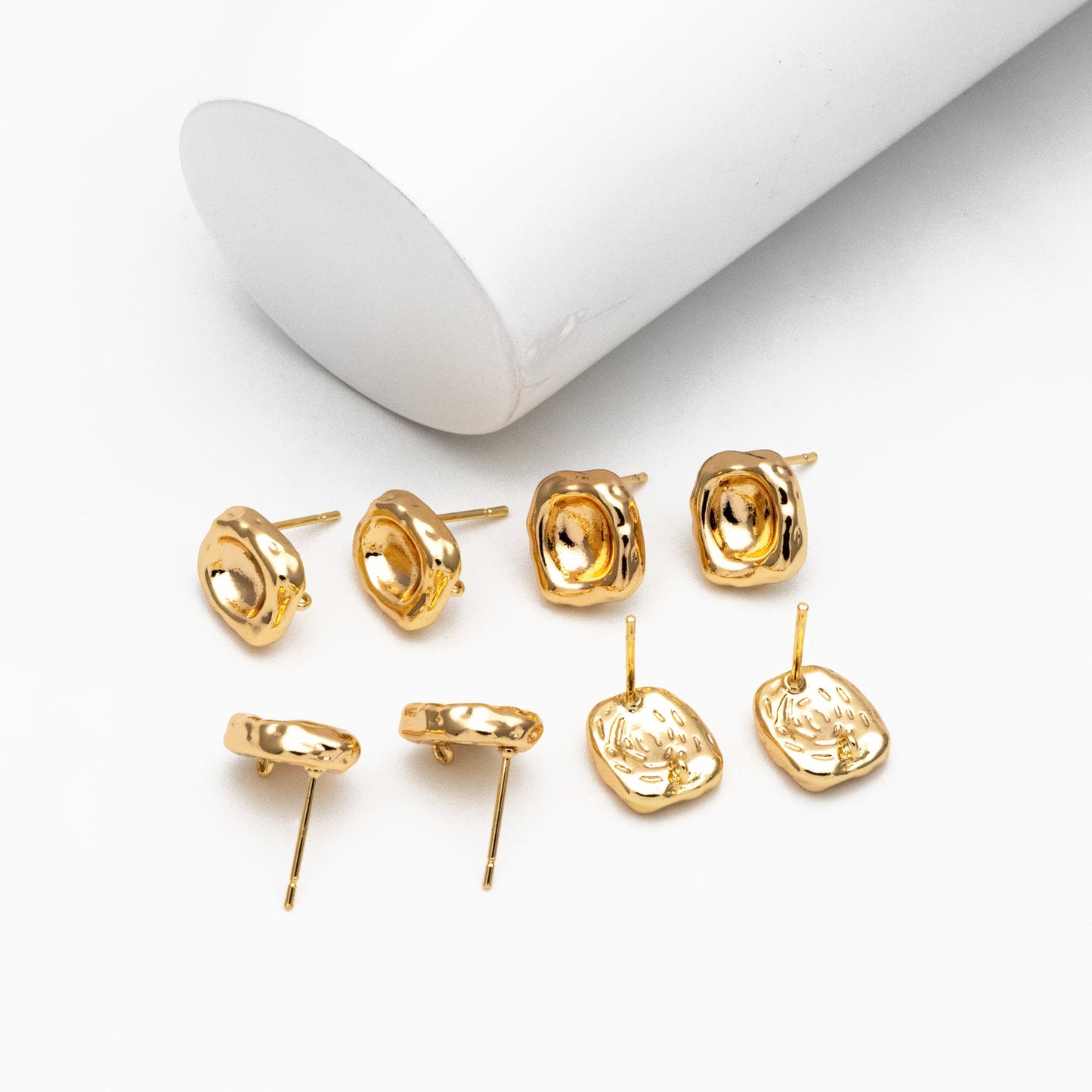 10pcs Gold Irregular Brass Stud Earrings: Minimalist Rectangle Ear Posts (GB-4417)