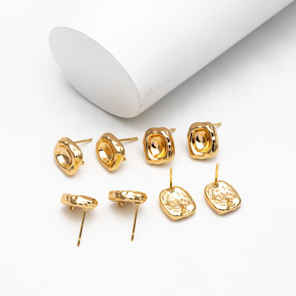 10pcs Gold Irregular Brass Stud Earrings: Minimalist Rectangle Ear Posts (GB-4417)