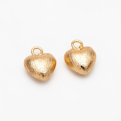 10pcs Gold/ Silver Tone Brushed Heart Charm 13x10mm, 18K Gold/ Rhodium plated Brass, Heart Pendants (GB-4420)
