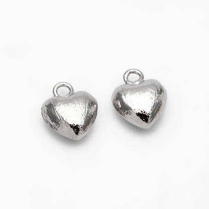 10pcs Gold/ Silver Tone Brushed Heart Charm 13x10mm, 18K Gold/ Rhodium plated Brass, Heart Pendants (GB-4420)