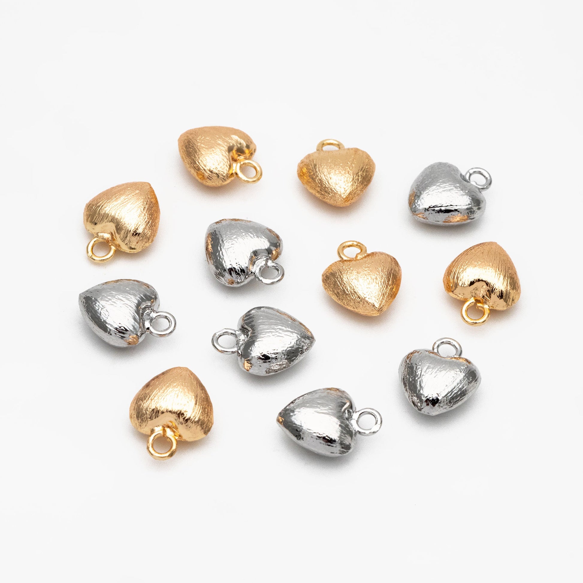 10pcs Gold/ Silver Tone Brushed Heart Charm 13x10mm, 18K Gold/ Rhodium plated Brass, Heart Pendants (GB-4420)