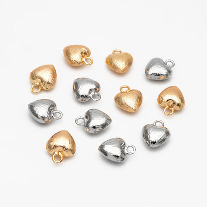 10pcs Gold/ Silver Tone Brushed Heart Charm 13x10mm, 18K Gold/ Rhodium plated Brass, Heart Pendants (GB-4420)