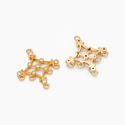 4pcs CZ Pave Gold Rhombus Charm Connectors, 18K Gold plated Brass, Geometric Pendants (GB-4424)