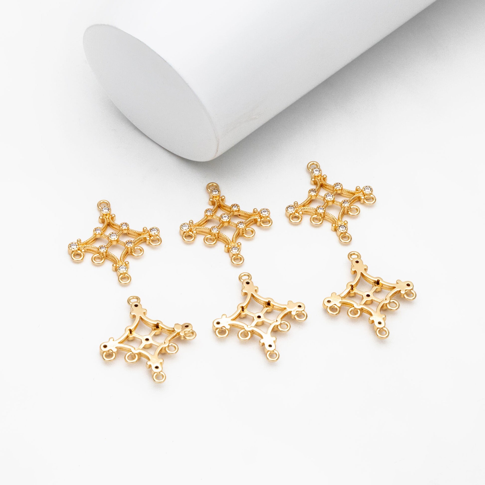 4pcs CZ Pave Gold Rhombus Charm Connectors, 18K Gold plated Brass, Geometric Pendants (GB-4424)