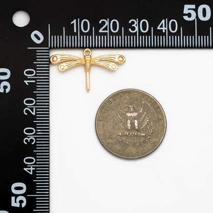 4pcs Gold Dragonfly Charm, 18K Gold Plated Brass, Cute Dragonfly Pendants (GB-3196-E)