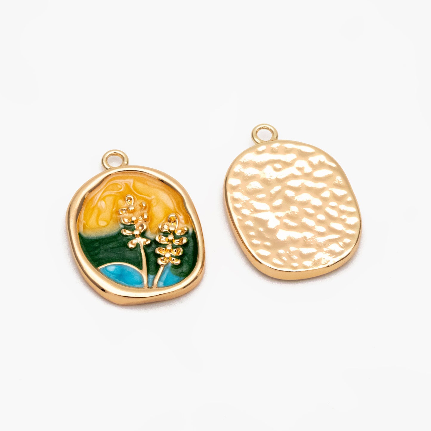 4pcs Gold/ Silver Tone Enamel Painting Charms, 18K Gold/ Rhodium plated Brass, Dainty Flower Pendants (GB-3950-E)