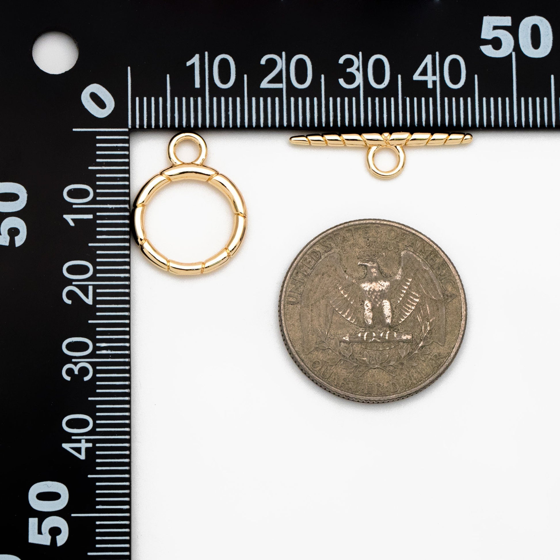 10 Sets Gold Round Toggle Clasp, Real Gold plated Brass, Easy Close Clasp (#GB-1285-E)