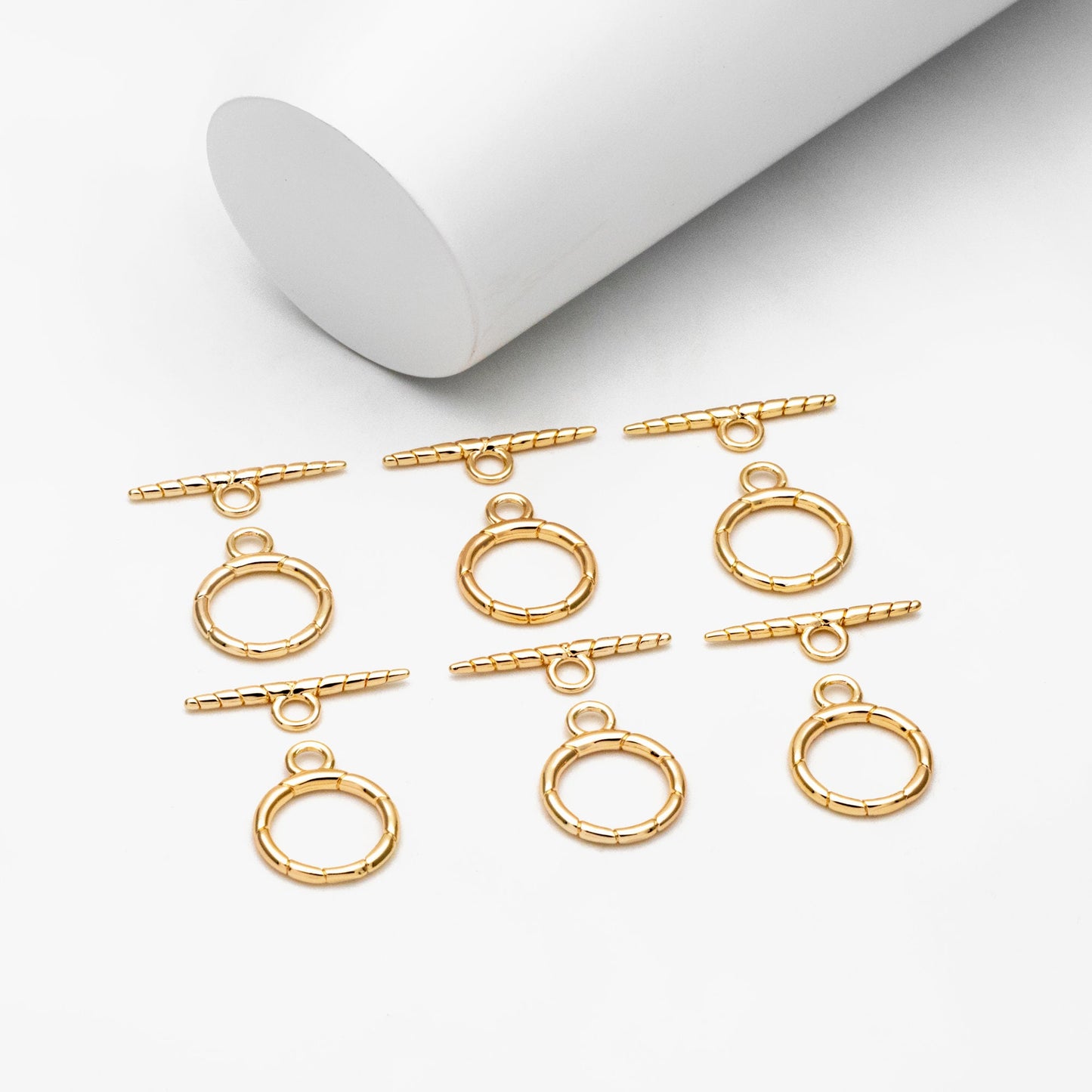 10 Sets Gold Round Toggle Clasp, Real Gold plated Brass, Easy Close Clasp (#GB-1285-E)