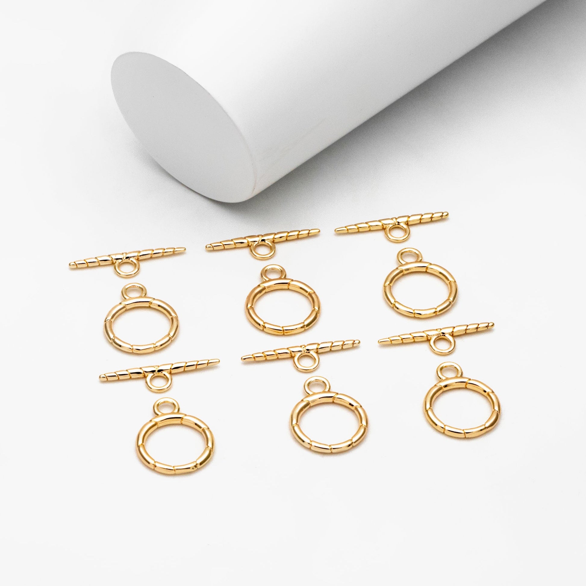 10 Sets Gold Round Toggle Clasp, Real Gold plated Brass, Easy Close Clasp (#GB-1285-E)