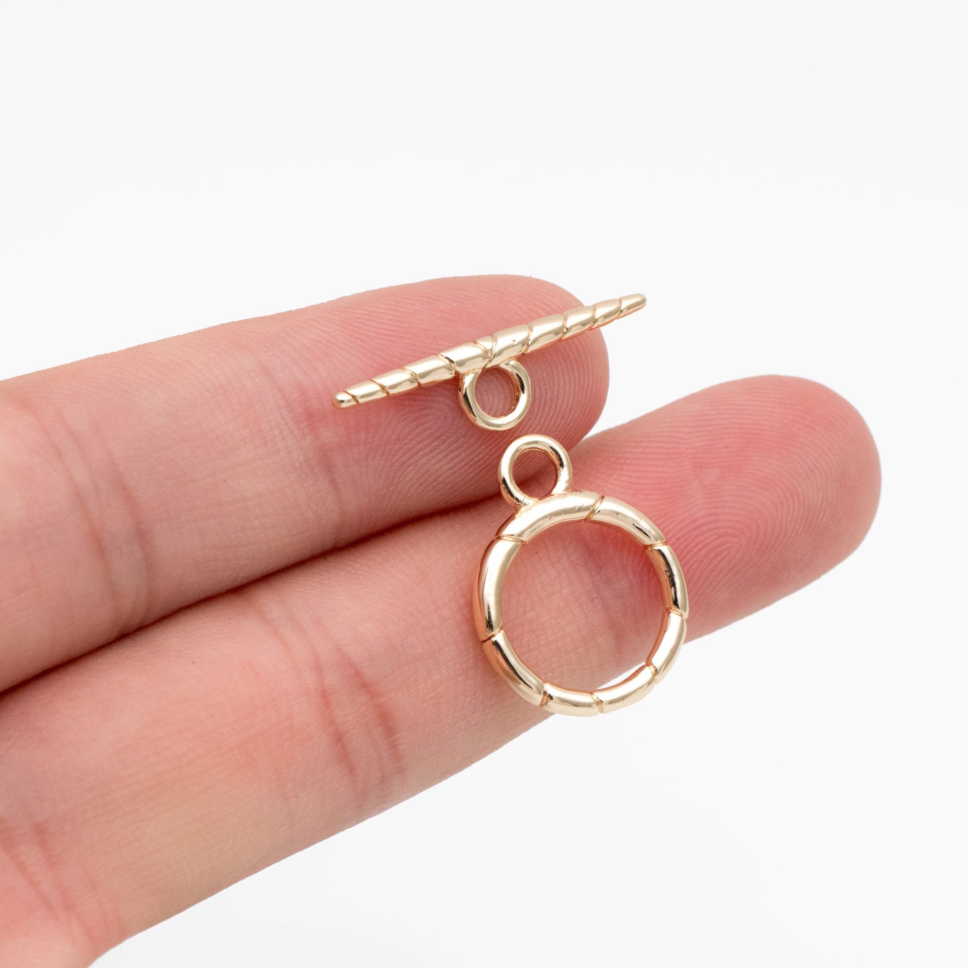 10 Sets Gold Round Toggle Clasp, Real Gold plated Brass, Easy Close Clasp (#GB-1285-E)