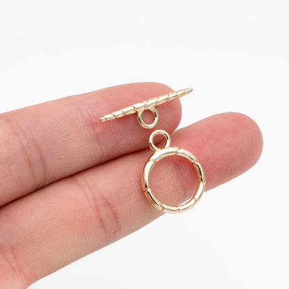 10 Sets Gold Round Toggle Clasp, Real Gold plated Brass, Easy Close Clasp (#GB-1285-E)