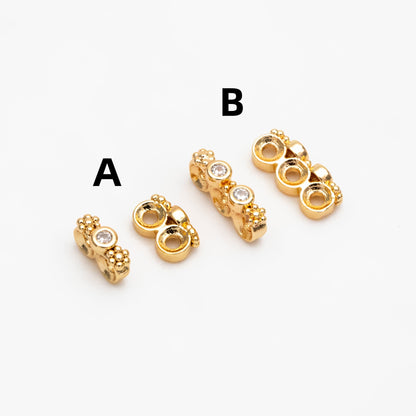 10pcs CZ Pave Gold Flower Connectors, 18K Gold plated Brass, Multi Loop Charms (GB-4428)