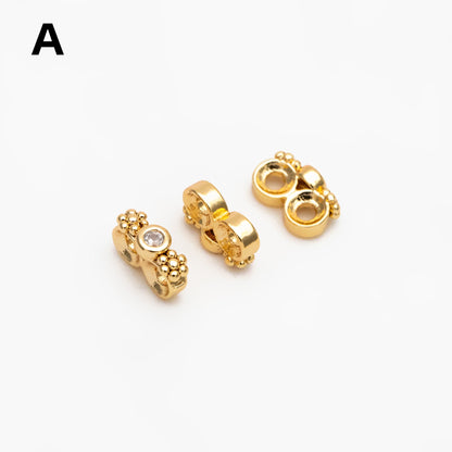 10pcs CZ Pave Gold Flower Connectors, 18K Gold plated Brass, Multi Loop Charms (GB-4428)