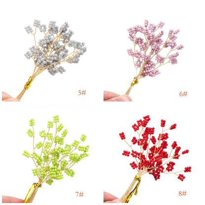 10pcs Beaded Leaf Sprigs on Gold Wire, Flower Tassel Hair Accessories, Seed Glass Beads Branch (FB-050)