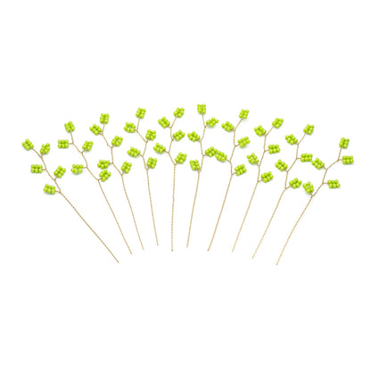 10pcs Beaded Leaf Sprigs on Gold Wire, Flower Tassel Hair Accessories, Seed Glass Beads Branch (FB-050)