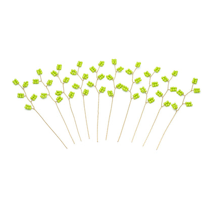 10pcs Beaded Leaf Sprigs on Gold Wire, Flower Tassel Hair Accessories, Seed Glass Beads Branch (FB-050)