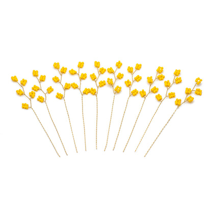 10pcs Beaded Leaf Sprigs on Gold Wire, Flower Tassel Hair Accessories, Seed Glass Beads Branch (FB-050)