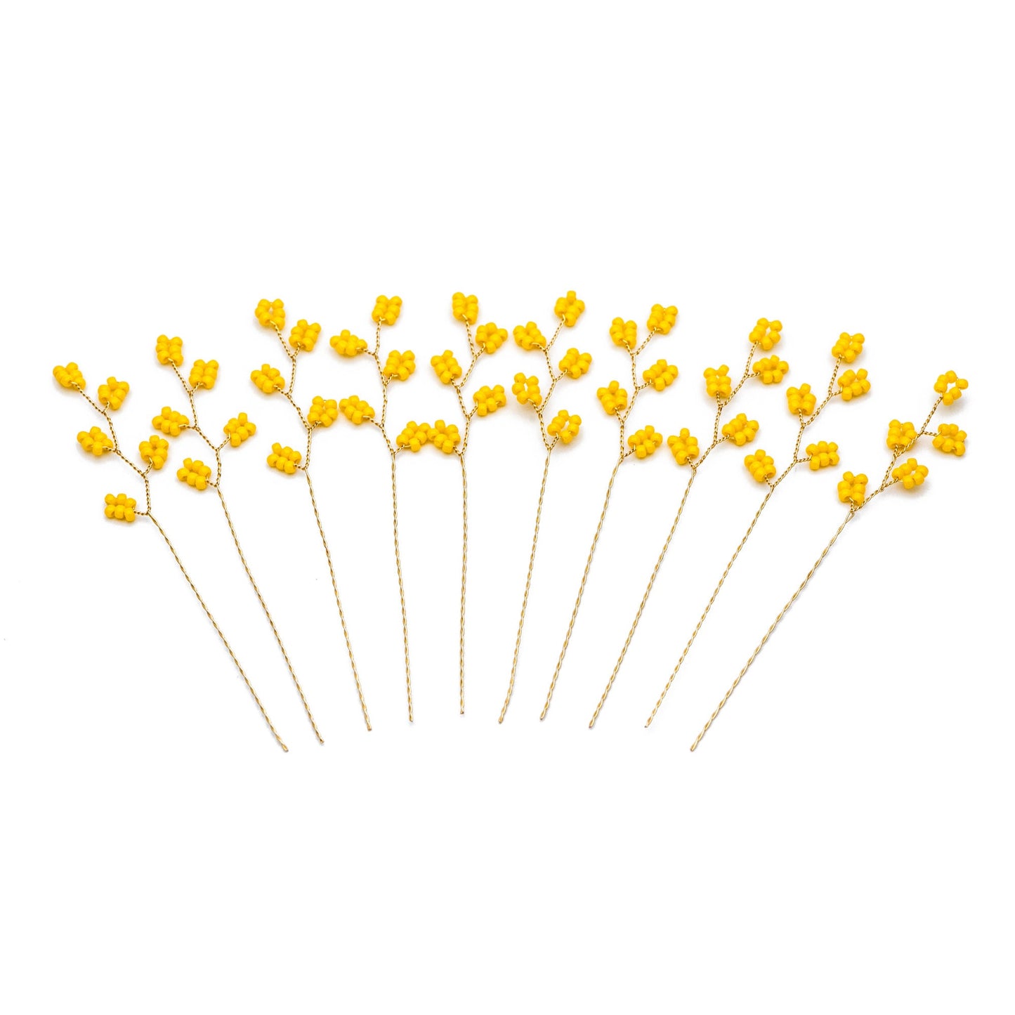 10pcs Beaded Leaf Sprigs on Gold Wire, Flower Tassel Hair Accessories, Seed Glass Beads Branch (FB-050)
