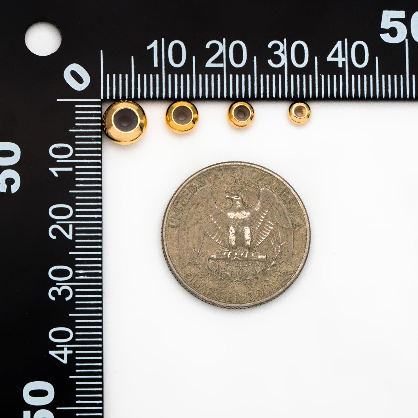 10pcs Gold/ Silver Tone Rondelle Rubber Stopper Beads 4/ 4.5/ 5.5/ 7.5mm, Gold/ Rhodium plated Brass Charm Holder Connector (GB-328)