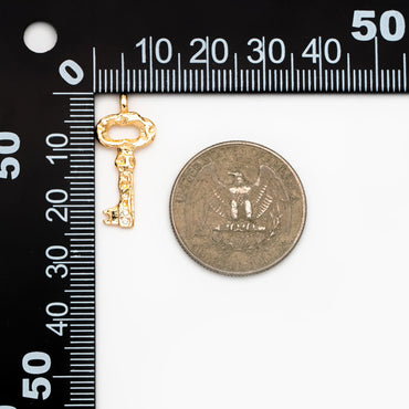 10pcs Gold Key Charms 24x11mm, 18K Gold plated Brass Key Pendants (GB-4369)