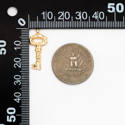 10pcs Gold Key Charms 24x11mm, 18K Gold plated Brass Key Pendants (GB-4369)