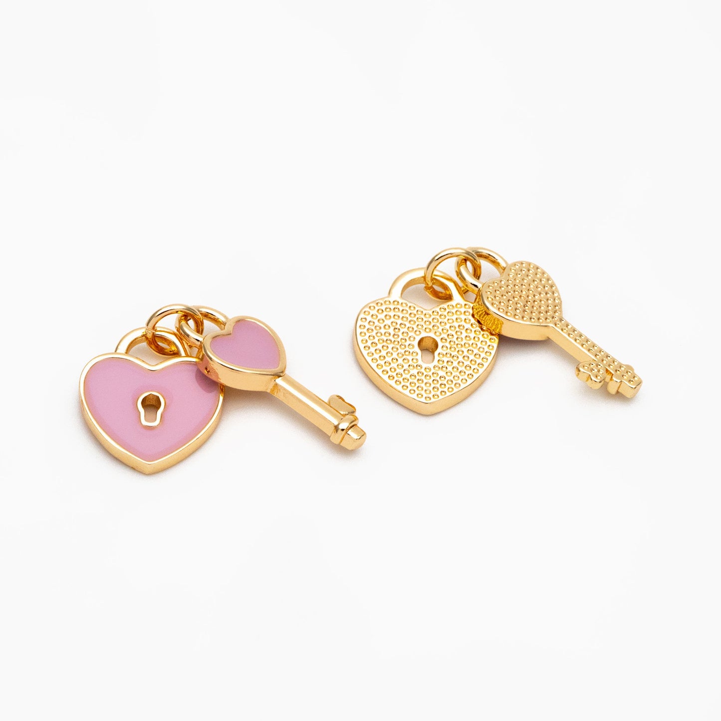 4pcs Enamel Gold Lock and Key Charm, Real Gold plated Brass, Dainty Earring Pendant (GB-4370)