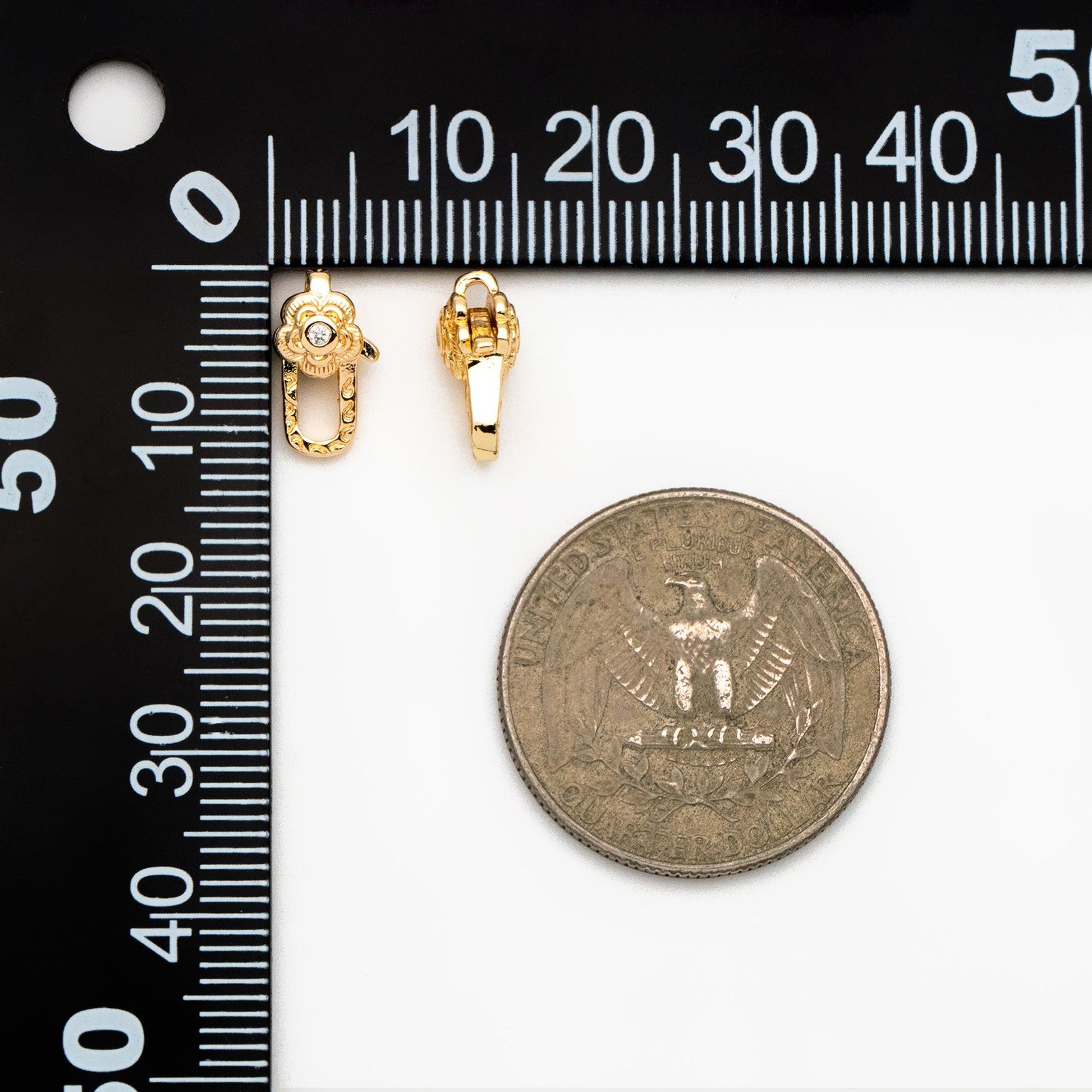 4pcs CZ Pave Gold Flower Lobster Claw Clasps, Real Gold plated Brass, Necklace Bracelet Charm Clasps (GB-4371)