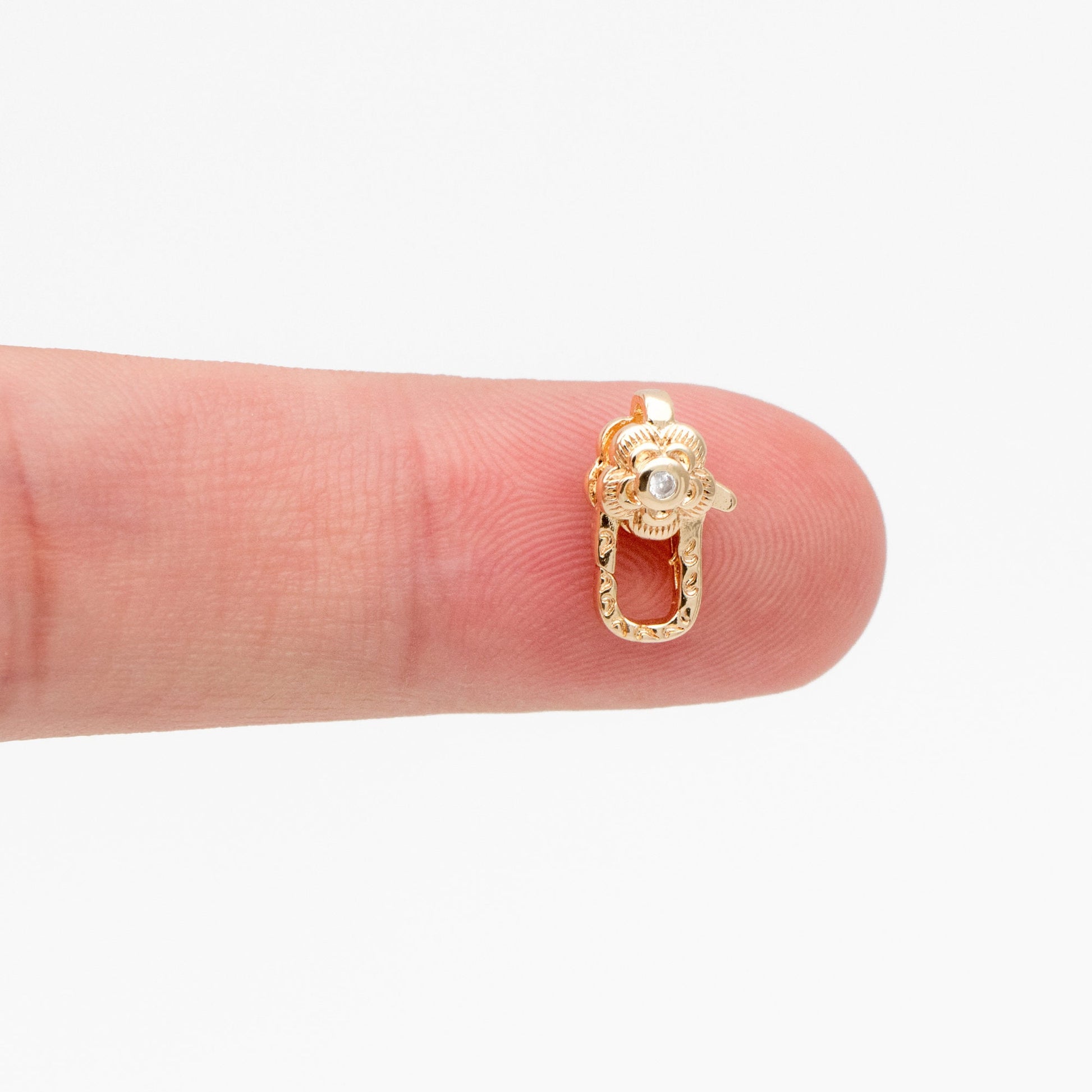 4pcs CZ Pave Gold Flower Lobster Claw Clasps, Real Gold plated Brass, Necklace Bracelet Charm Clasps (GB-4371)