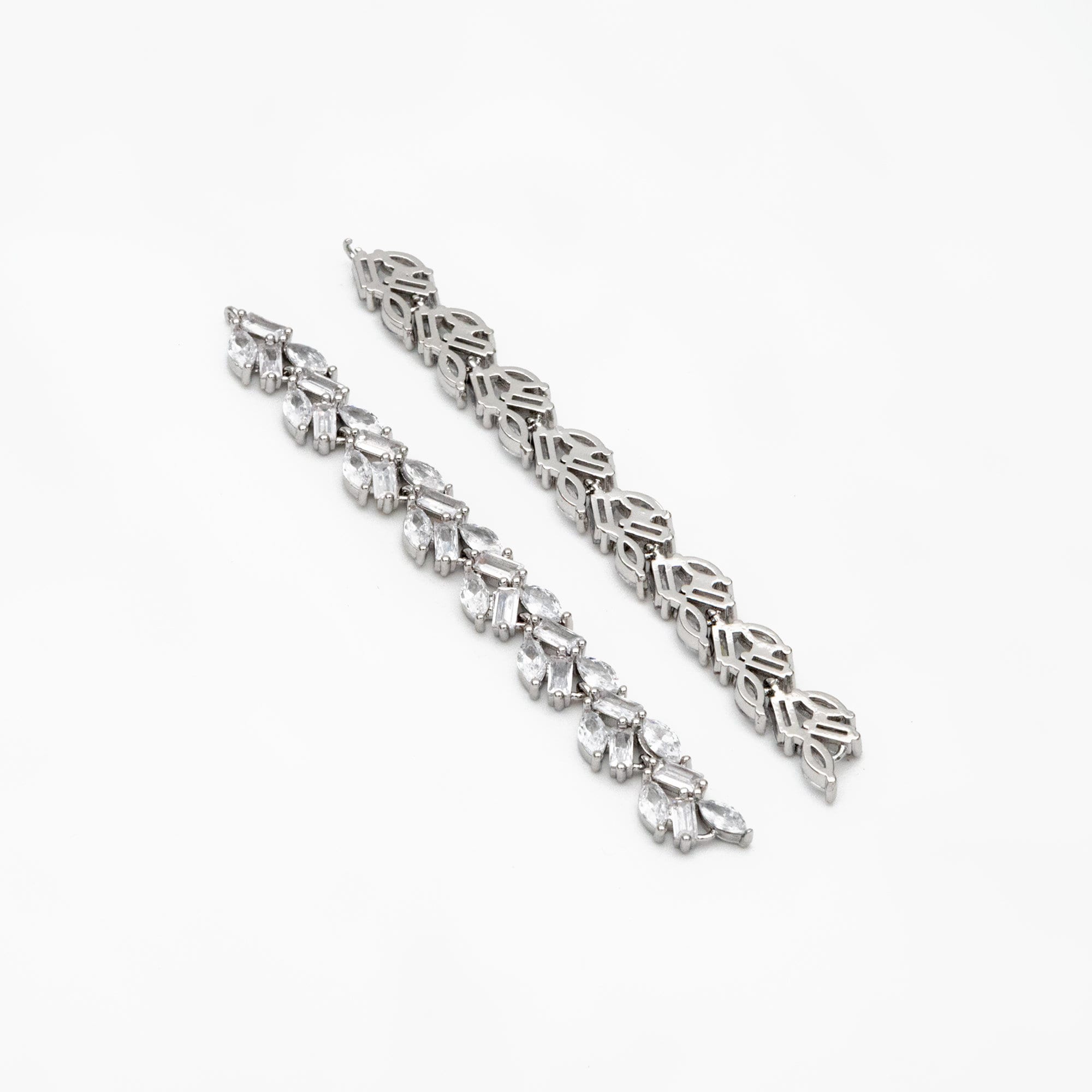 4pcs CZ Pave Gold/ Silver Leaf Charm Connector 73x7mm, 18K Gold/ Rhodium plated Brass, Dangle Earring Pendants (#GB-3669-A)